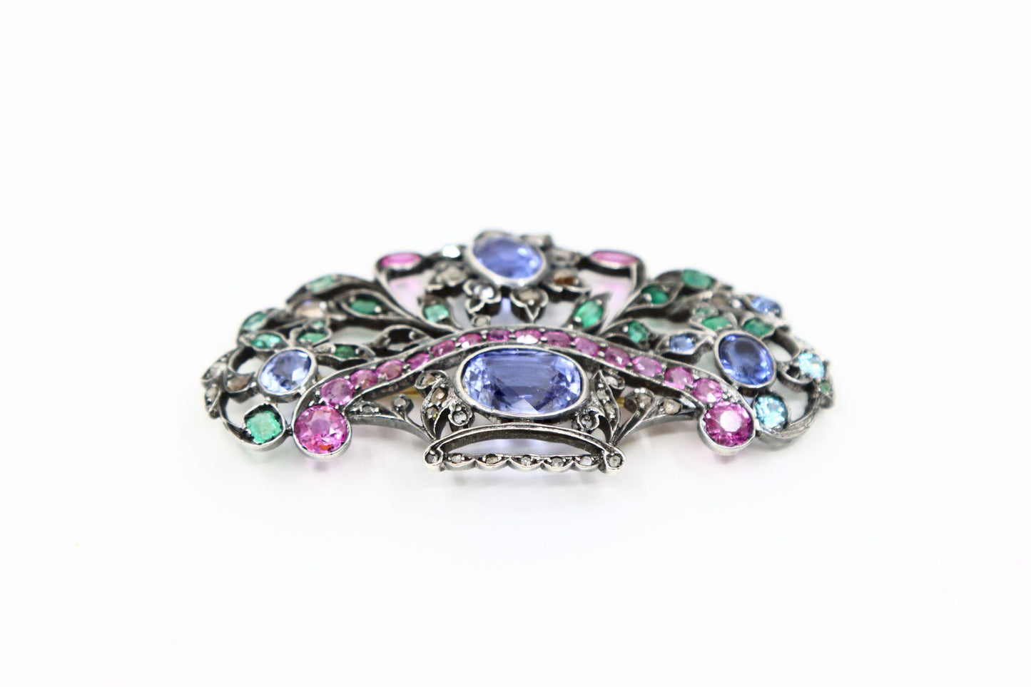 Antique Silver & Gold Multi-Gemstone Brooch