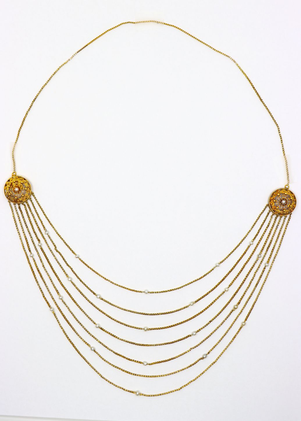 Victorian 18K Gold Seed Pearl Muti-Stands Necklace