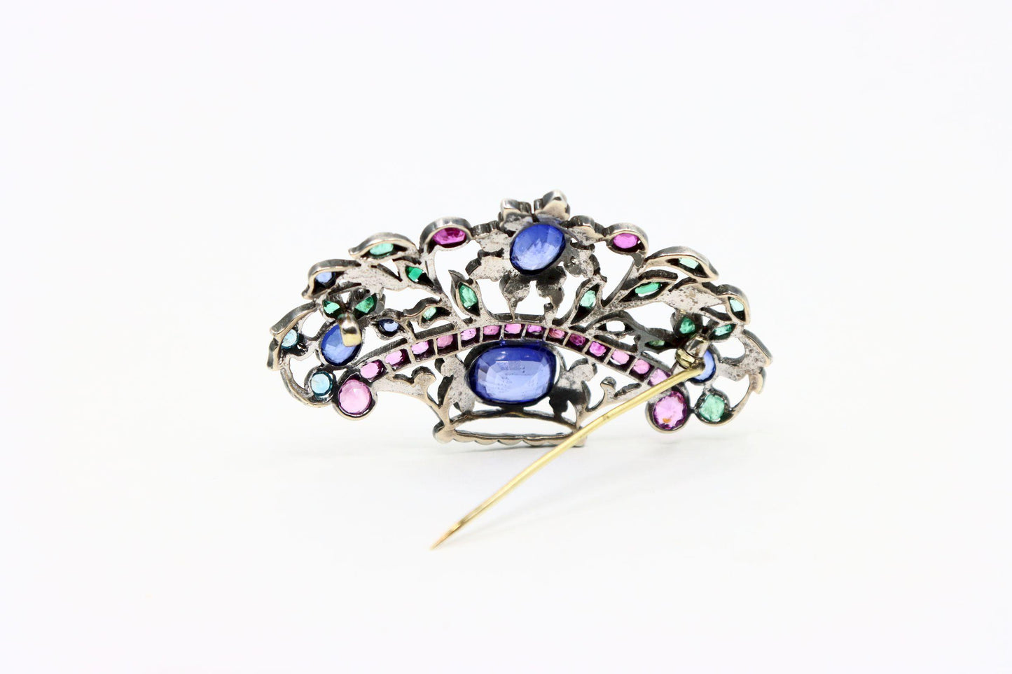 Antique Silver & Gold Multi-Gemstone Brooch