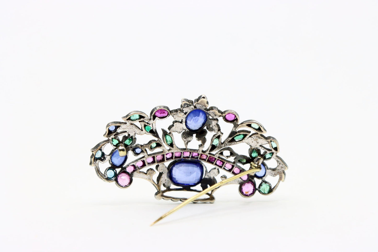 Antique Silver & Gold Multi-Gemstone Brooch