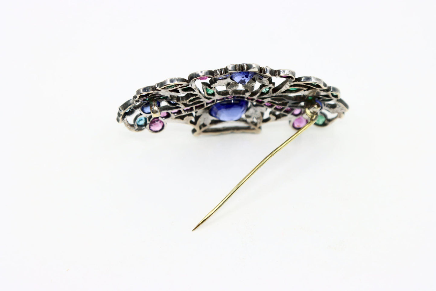 Antique Silver & Gold Multi-Gemstone Brooch