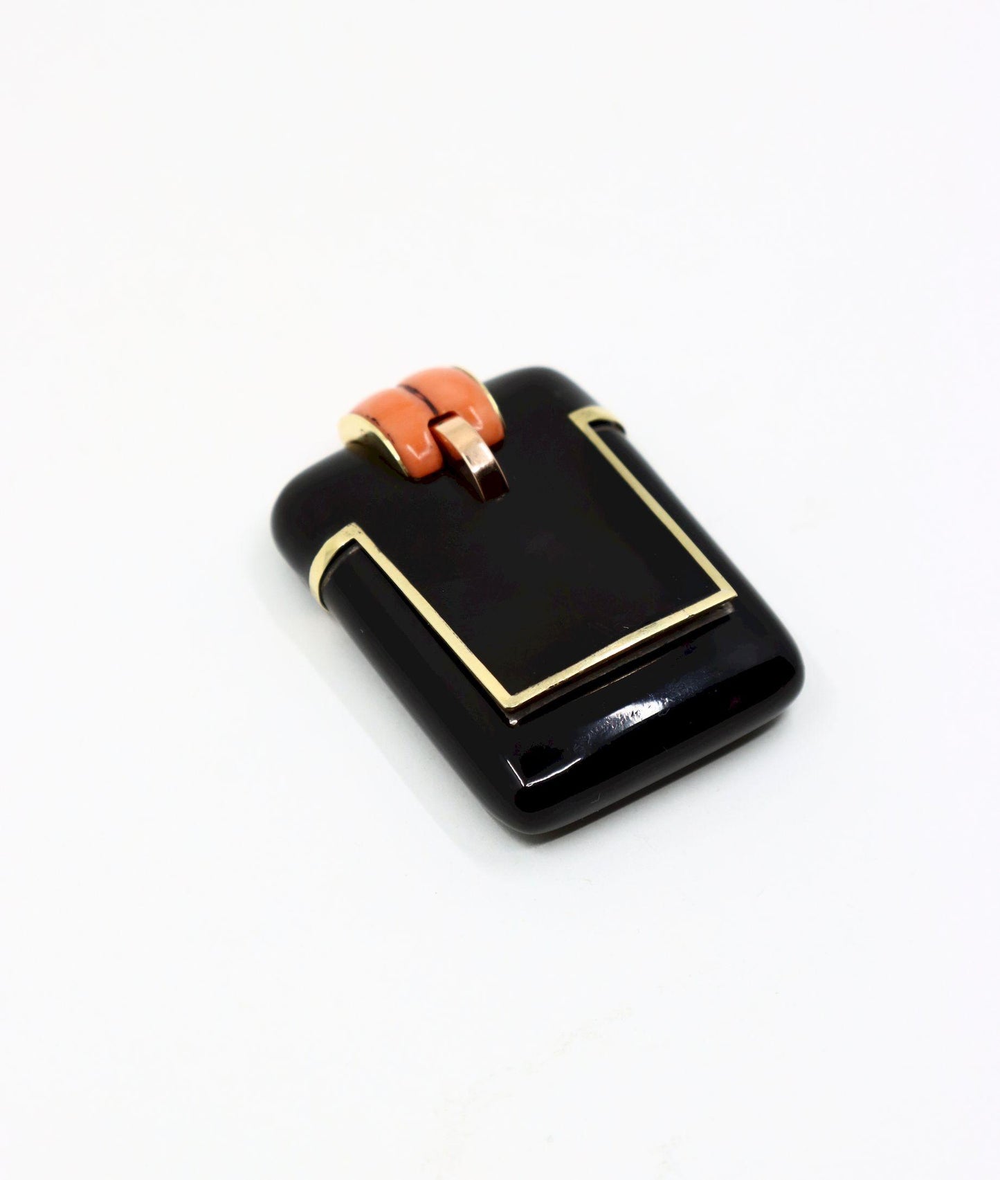 Vintage Hermes Gold & Silver Black Enamel Coral Pocket Clock