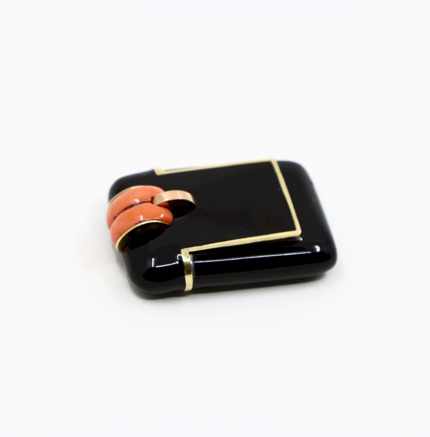 Vintage Hermes Gold & Silver Black Enamel Coral Pocket Clock