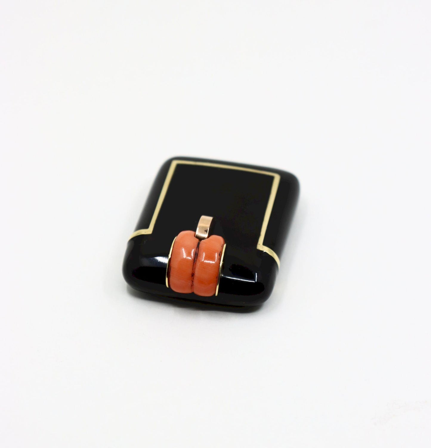 Vintage Hermes Gold & Silver Black Enamel Coral Pocket Clock