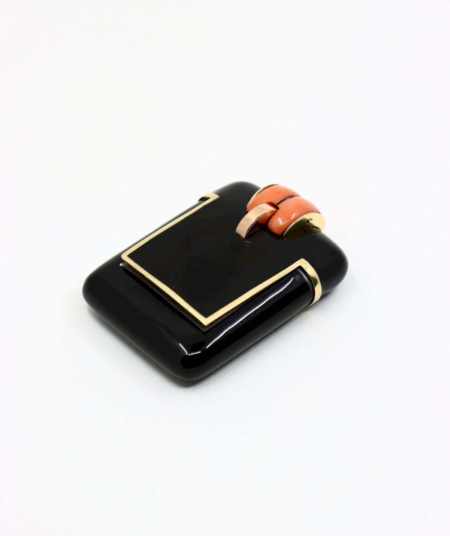 Vintage Hermes Gold & Silver Black Enamel Coral Pocket Clock