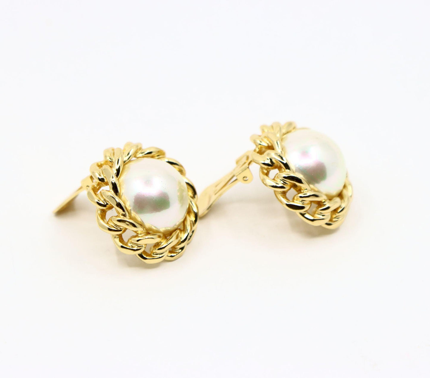 Vintage Christian Dior Gold Tone Round Dome Faux Pearl Earring