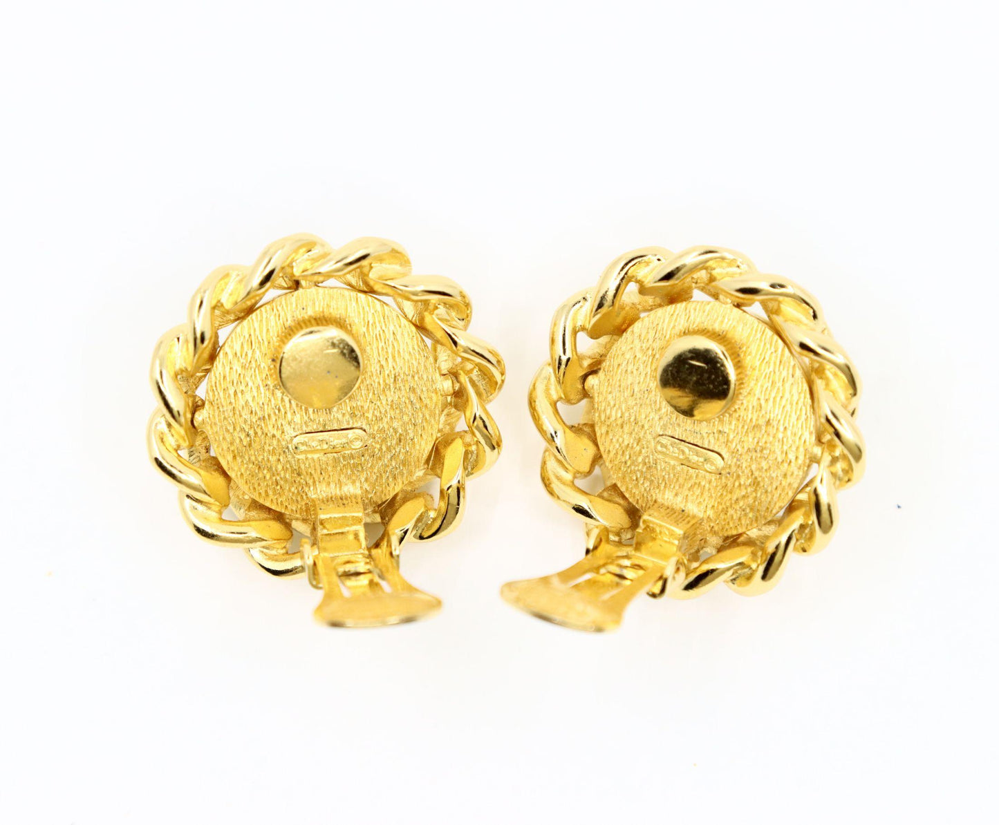 Vintage Christian Dior Gold Tone Round Dome Faux Pearl Earring