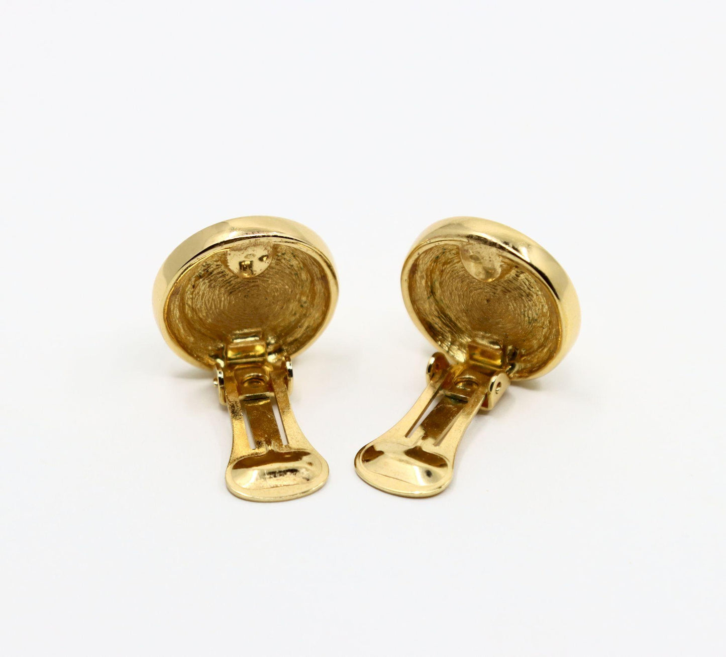 Vintage Christian Dior Gold Tone Rhinestone Round Dome Faux Pearl Earring