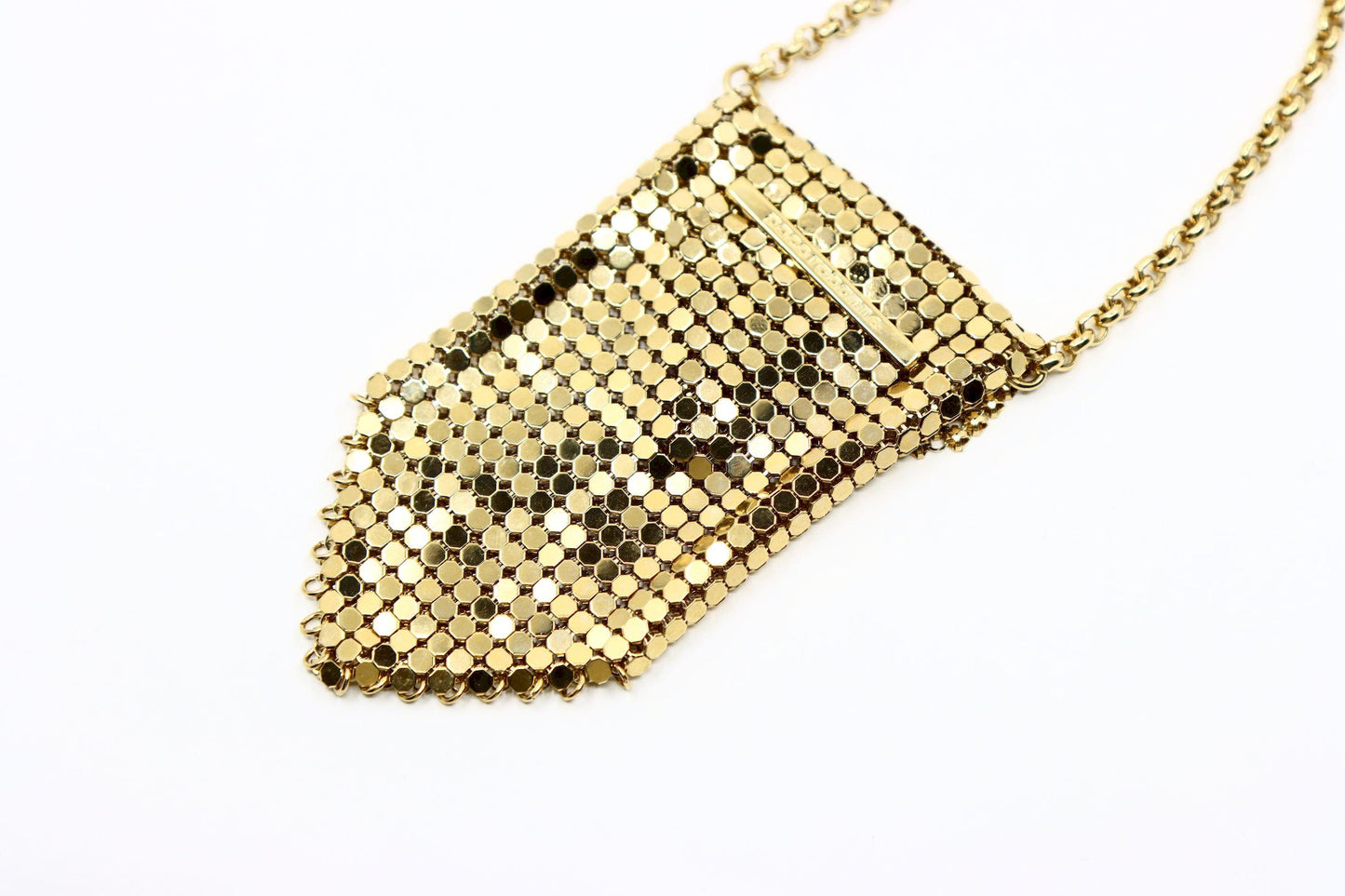 Vintage Paco Rabanne Gold Tone Chainmail Mini Purse Necklace