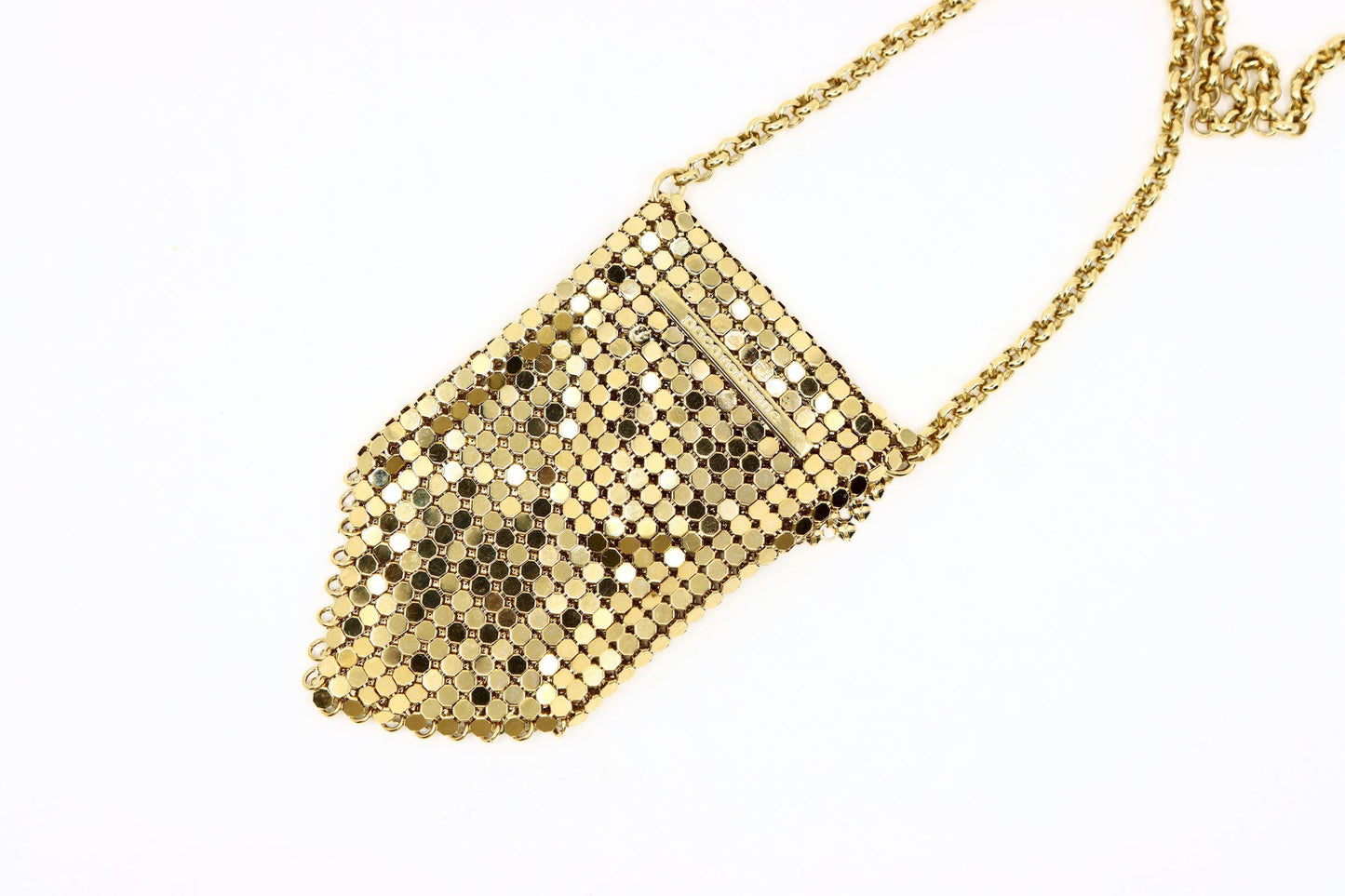 Vintage Paco Rabanne Gold Tone Chainmail Mini Purse Necklace
