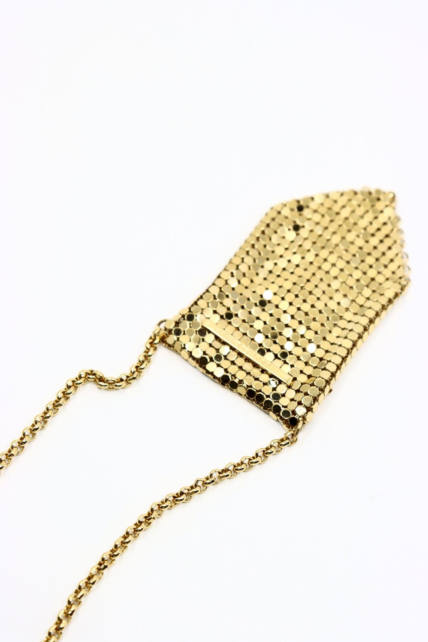 Vintage Paco Rabanne Gold Tone Chainmail Mini Purse Necklace