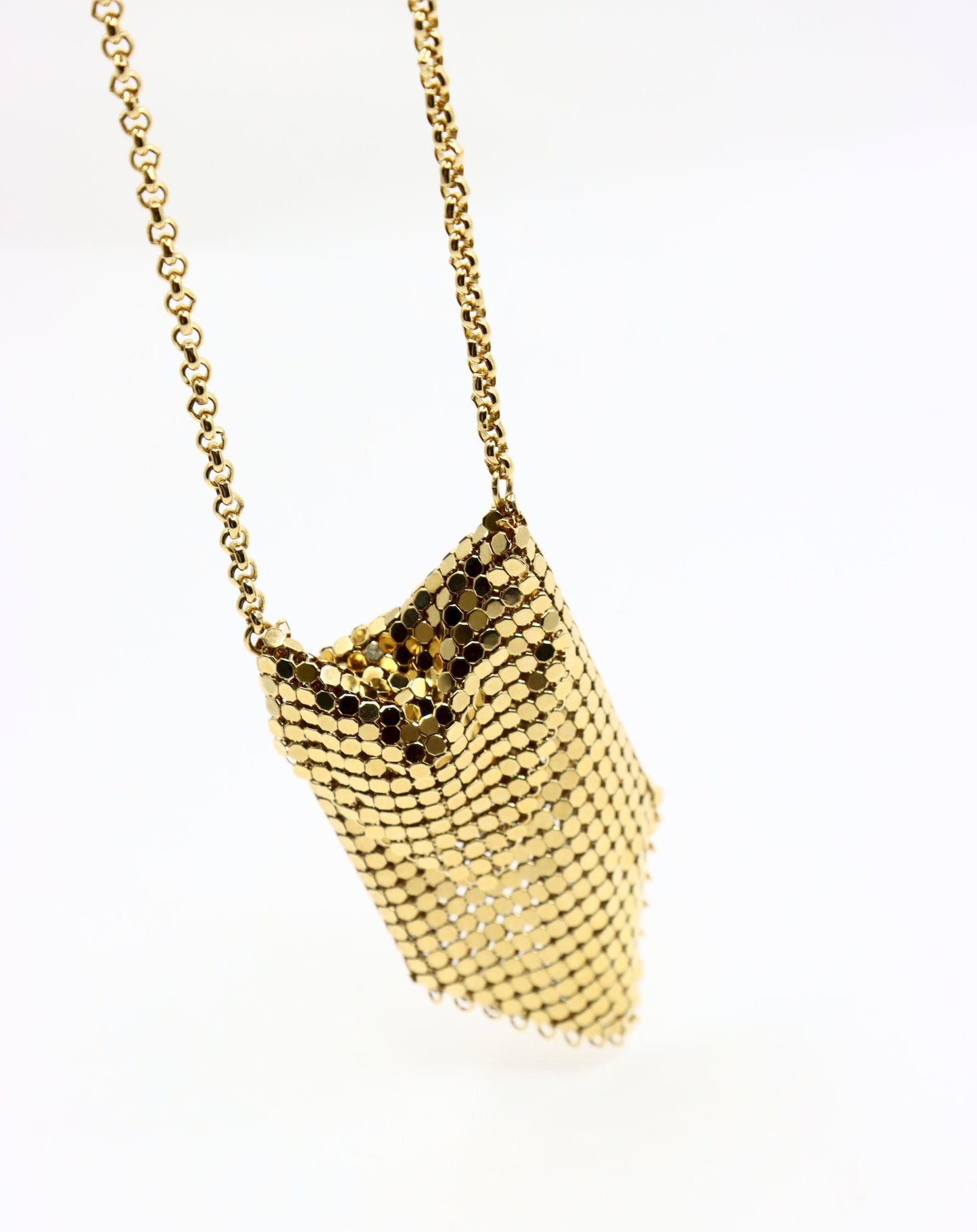 Vintage Paco Rabanne Gold Tone Chainmail Mini Purse Necklace