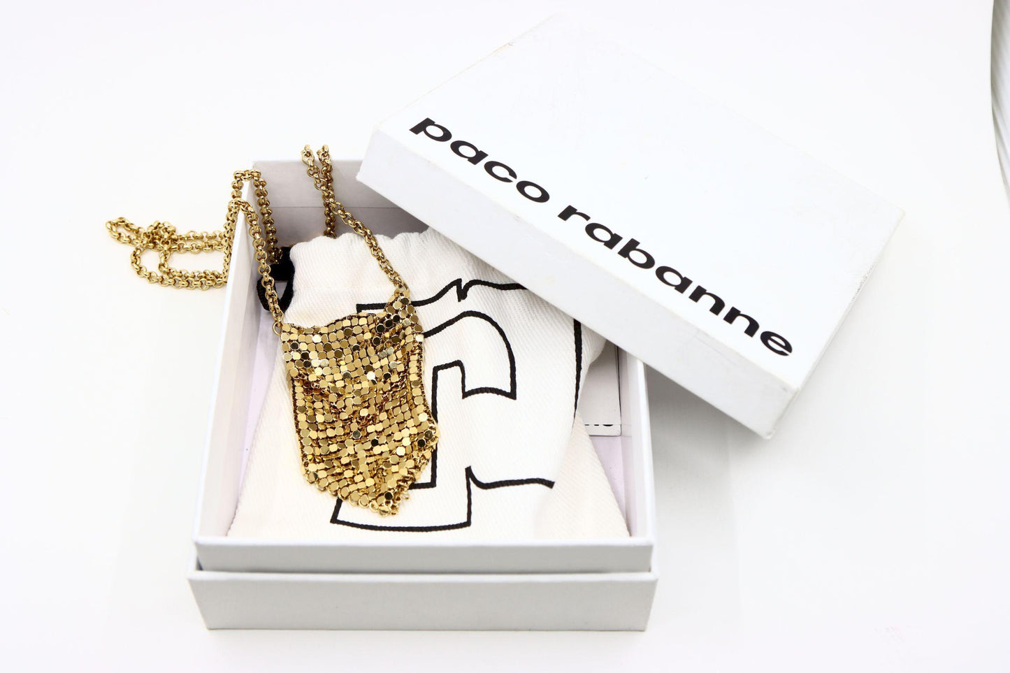 Vintage Paco Rabanne Gold Tone Chainmail Mini Purse Necklace