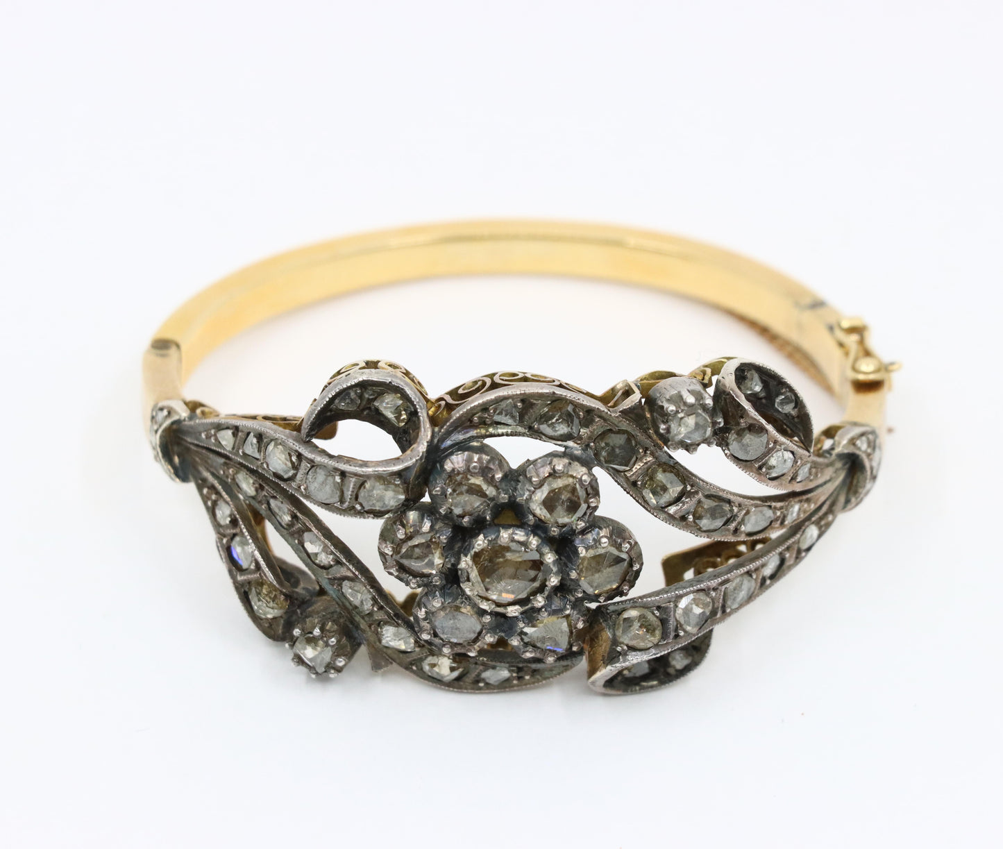 Antique 14K Gold & Silver Rose Cut Diamond Bracelet
