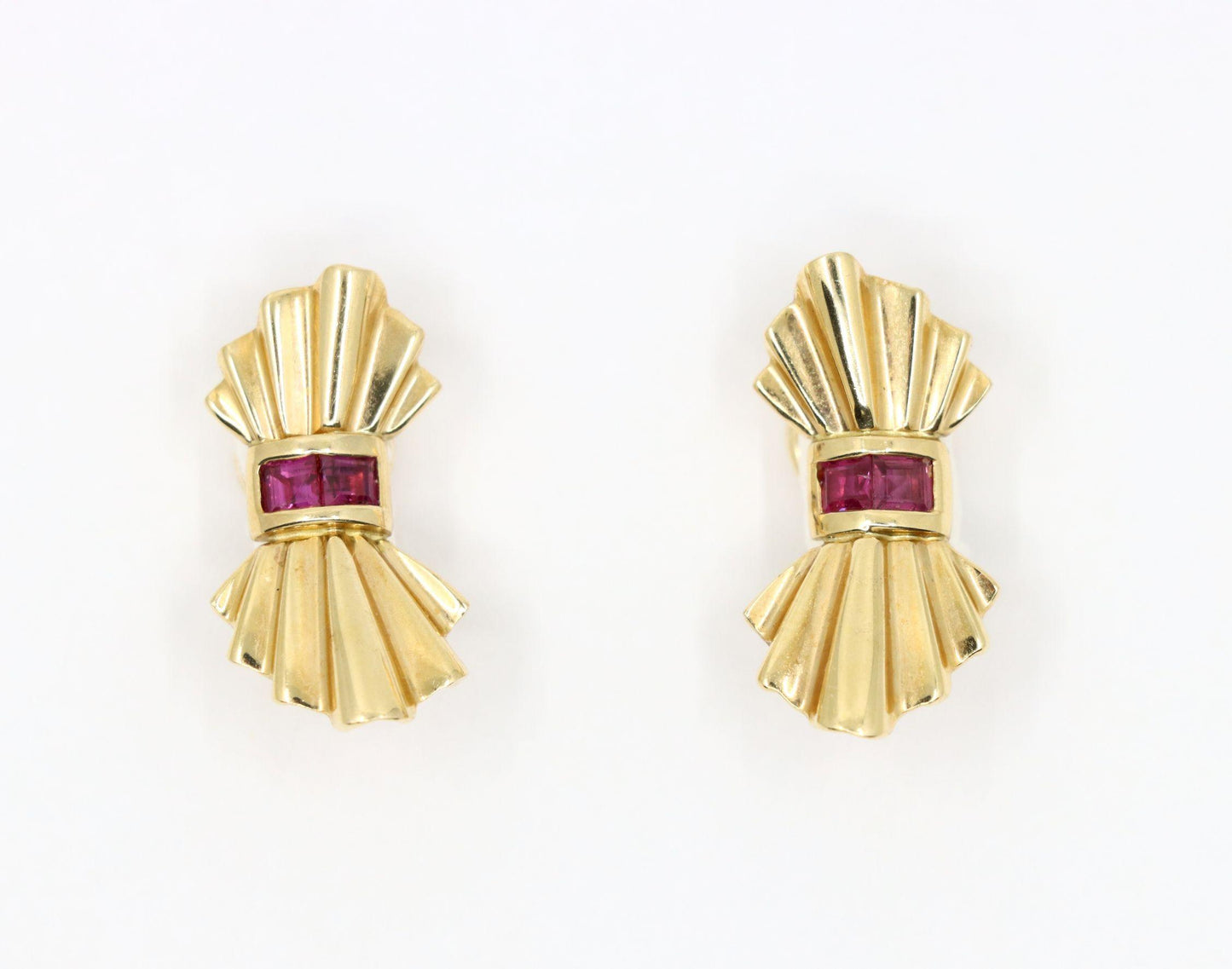 Tiffany & Co. 14K Gold Ruby Bow Clip Earrings & Brooch