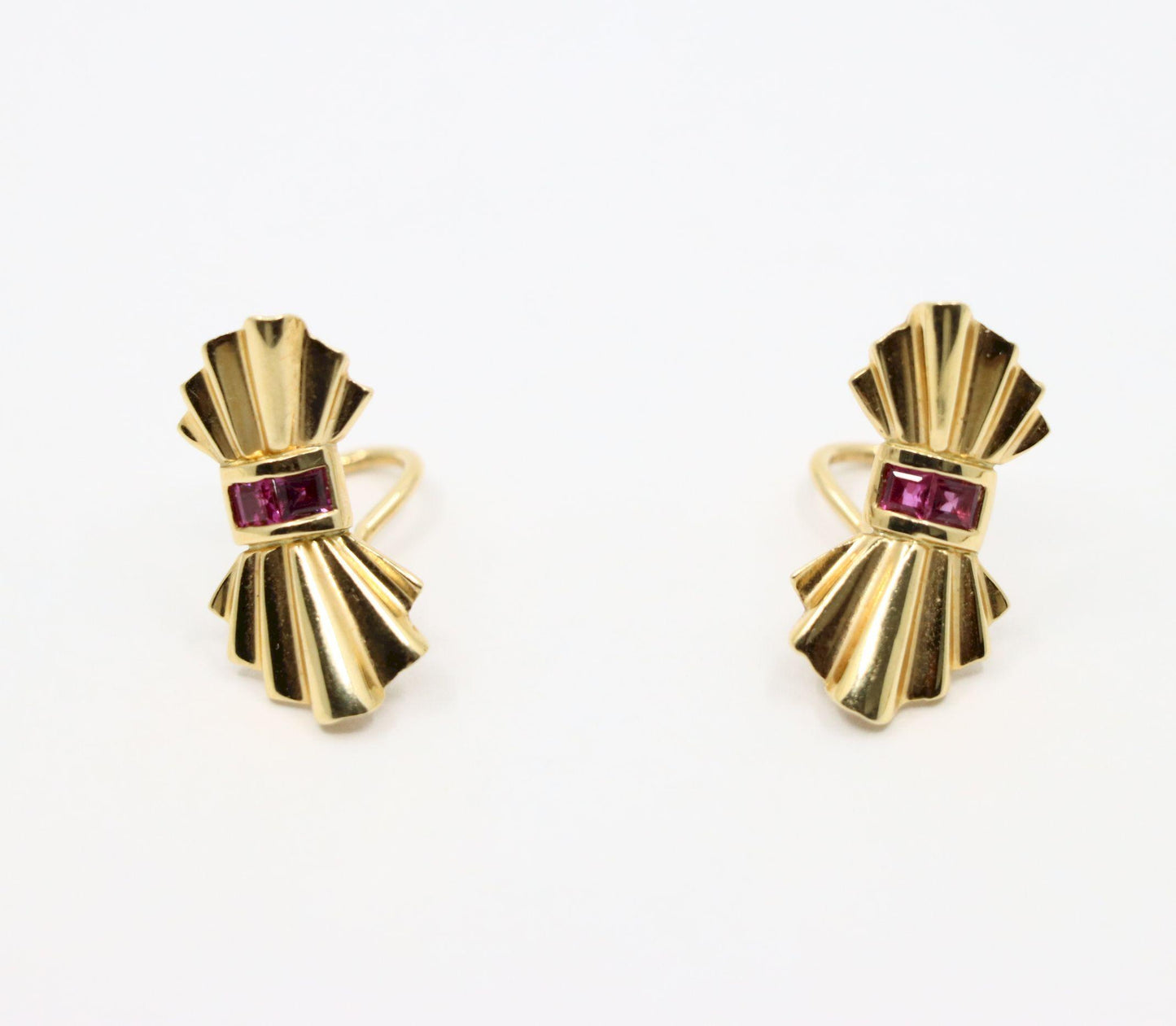 Tiffany & Co. 14K Gold Ruby Bow Clip Earrings & Brooch