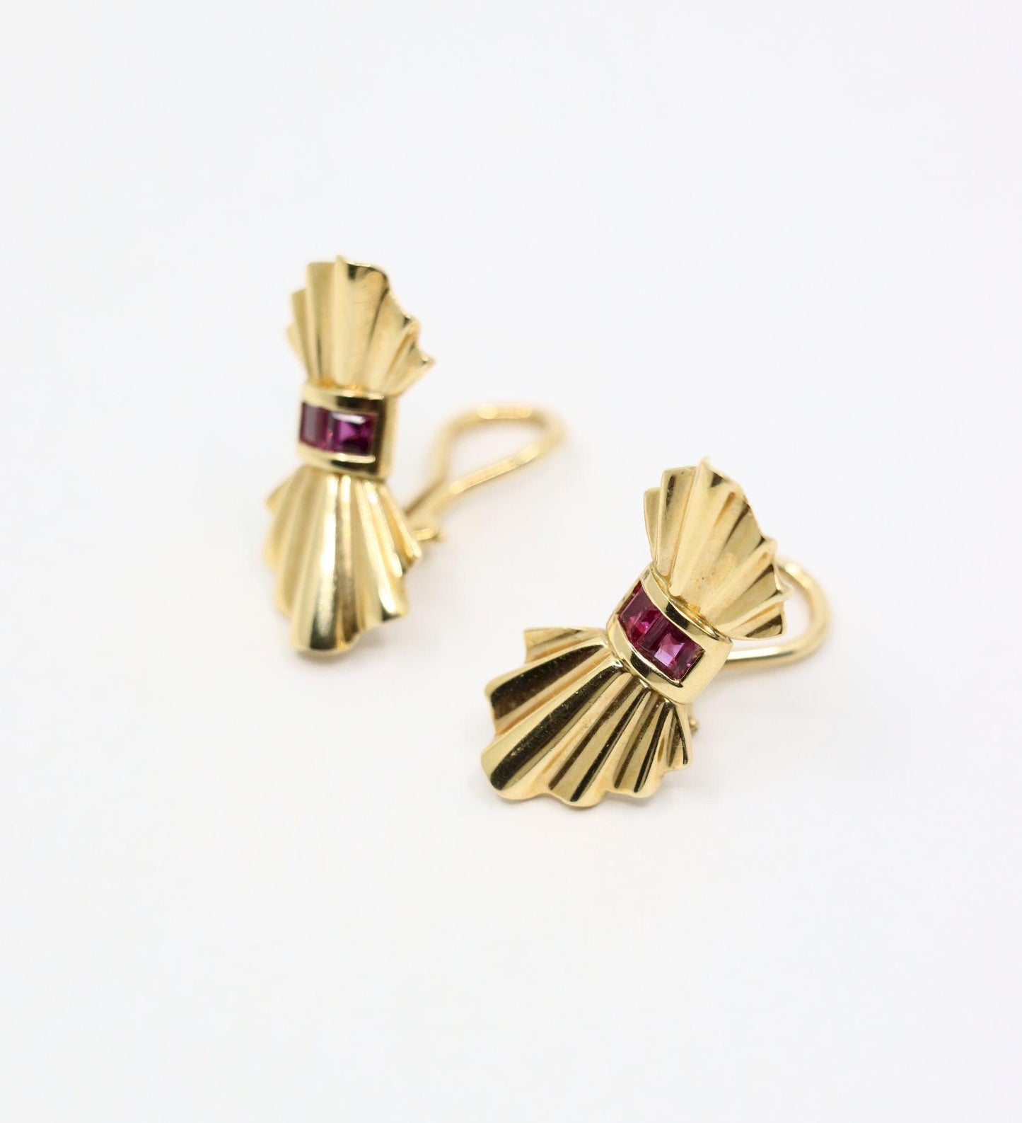 Tiffany & Co. 14K Gold Ruby Bow Clip Earrings & Brooch