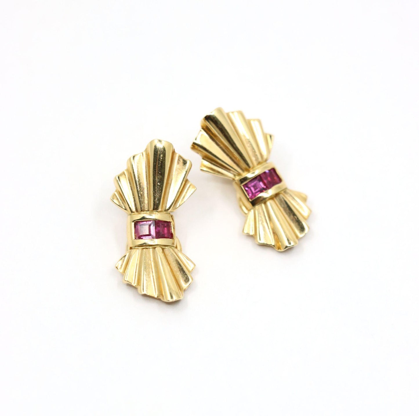 Tiffany & Co. 14K Gold Ruby Bow Clip Earrings & Brooch