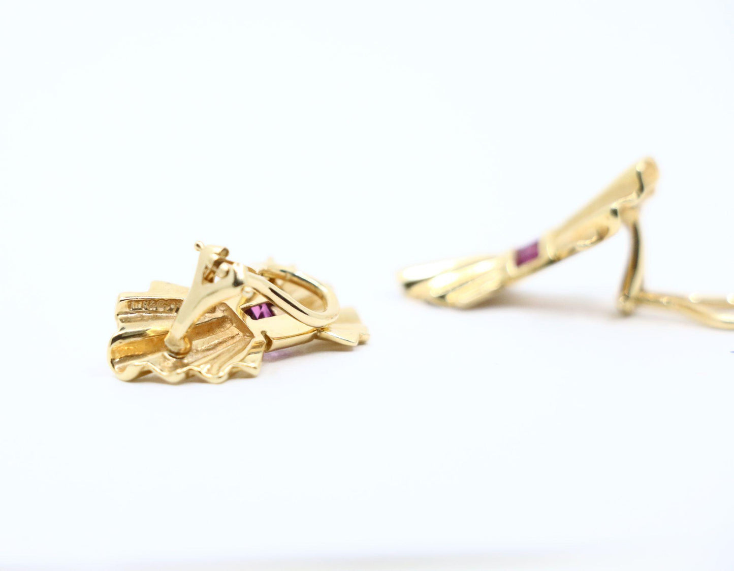 Tiffany & Co. 14K Gold Ruby Bow Clip Earrings & Brooch