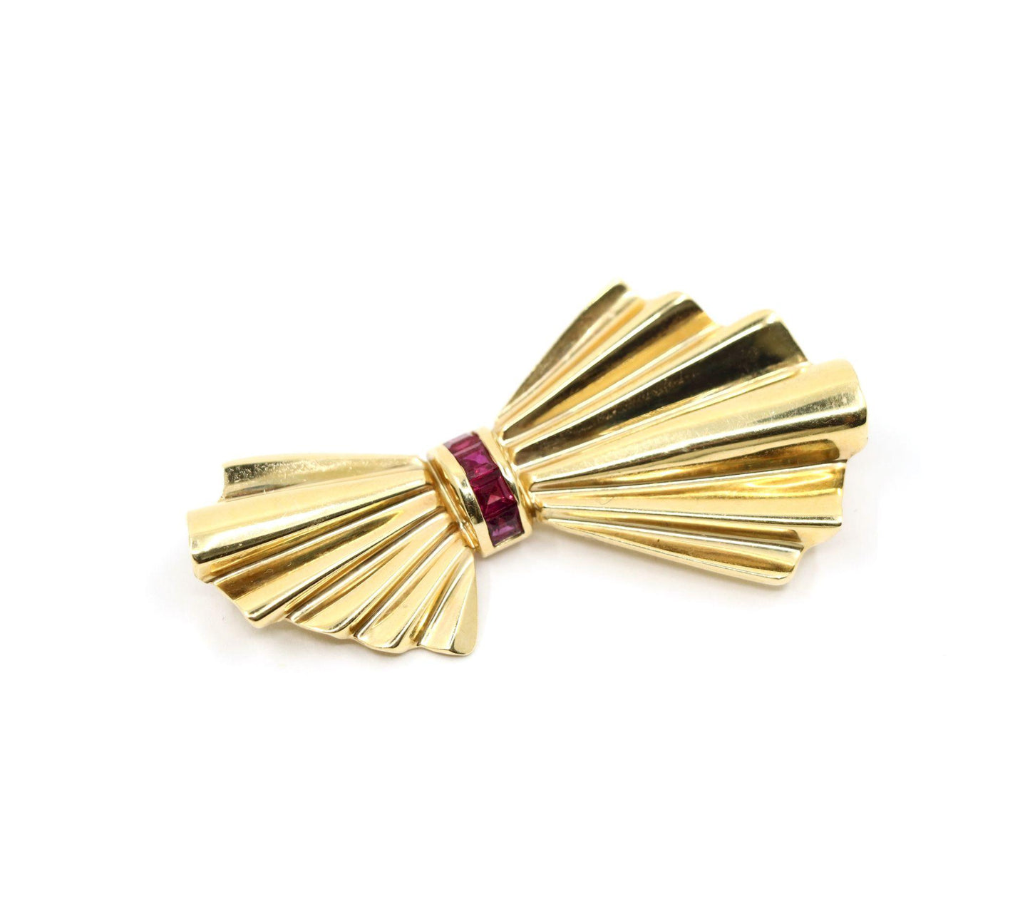 Tiffany & Co. 14K Gold Ruby Bow Clip Earrings & Brooch