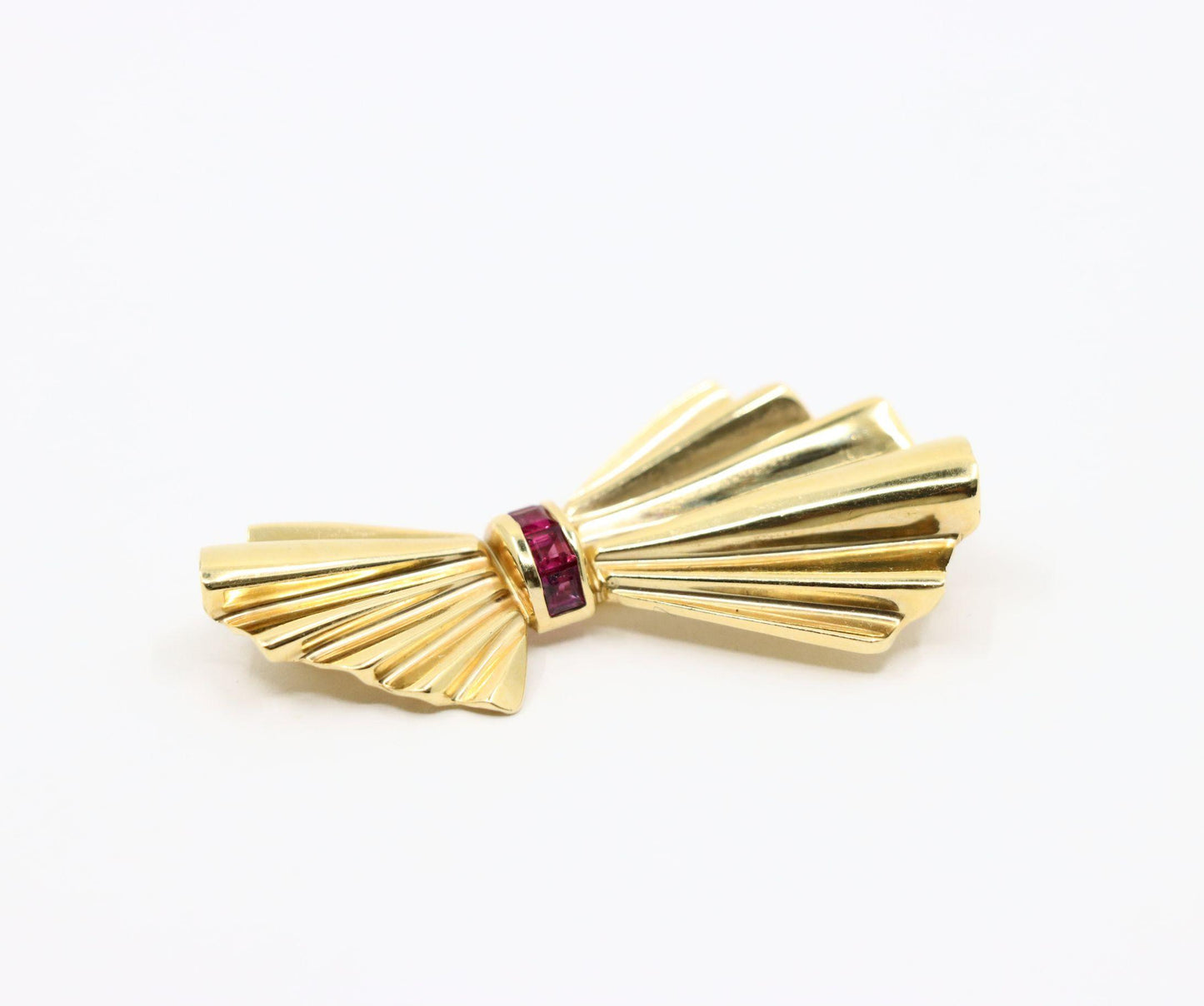 Tiffany & Co. 14K Gold Ruby Bow Clip Earrings & Brooch