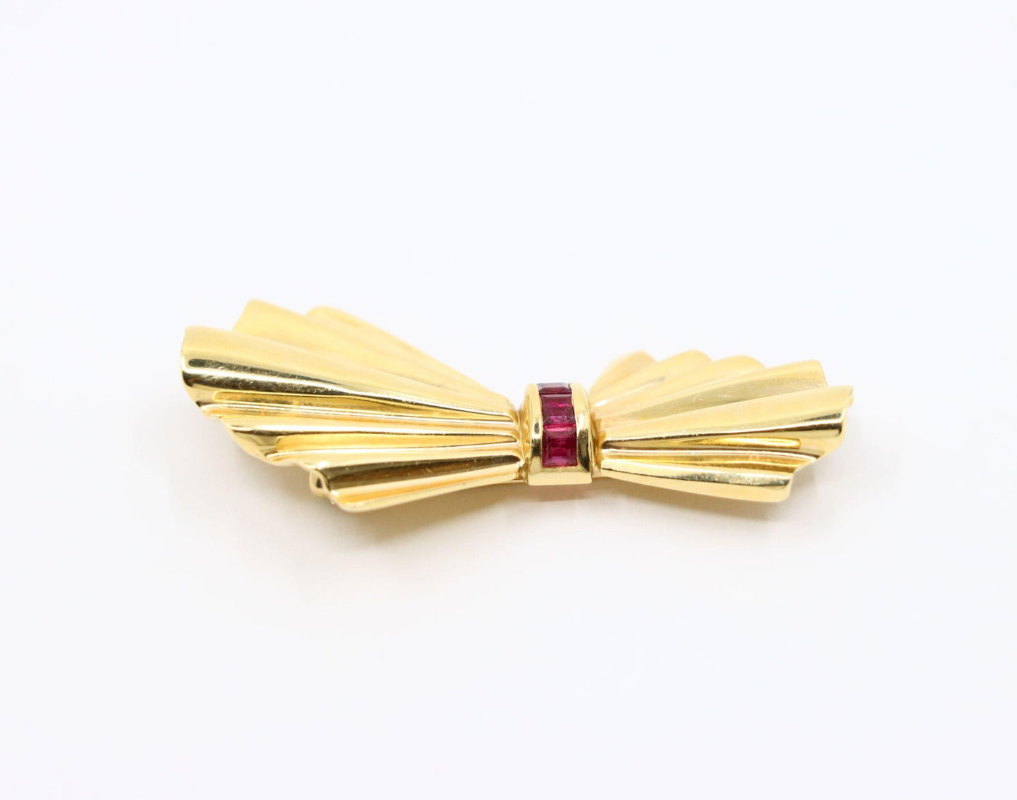 Tiffany & Co. 14K Gold Ruby Bow Clip Earrings & Brooch