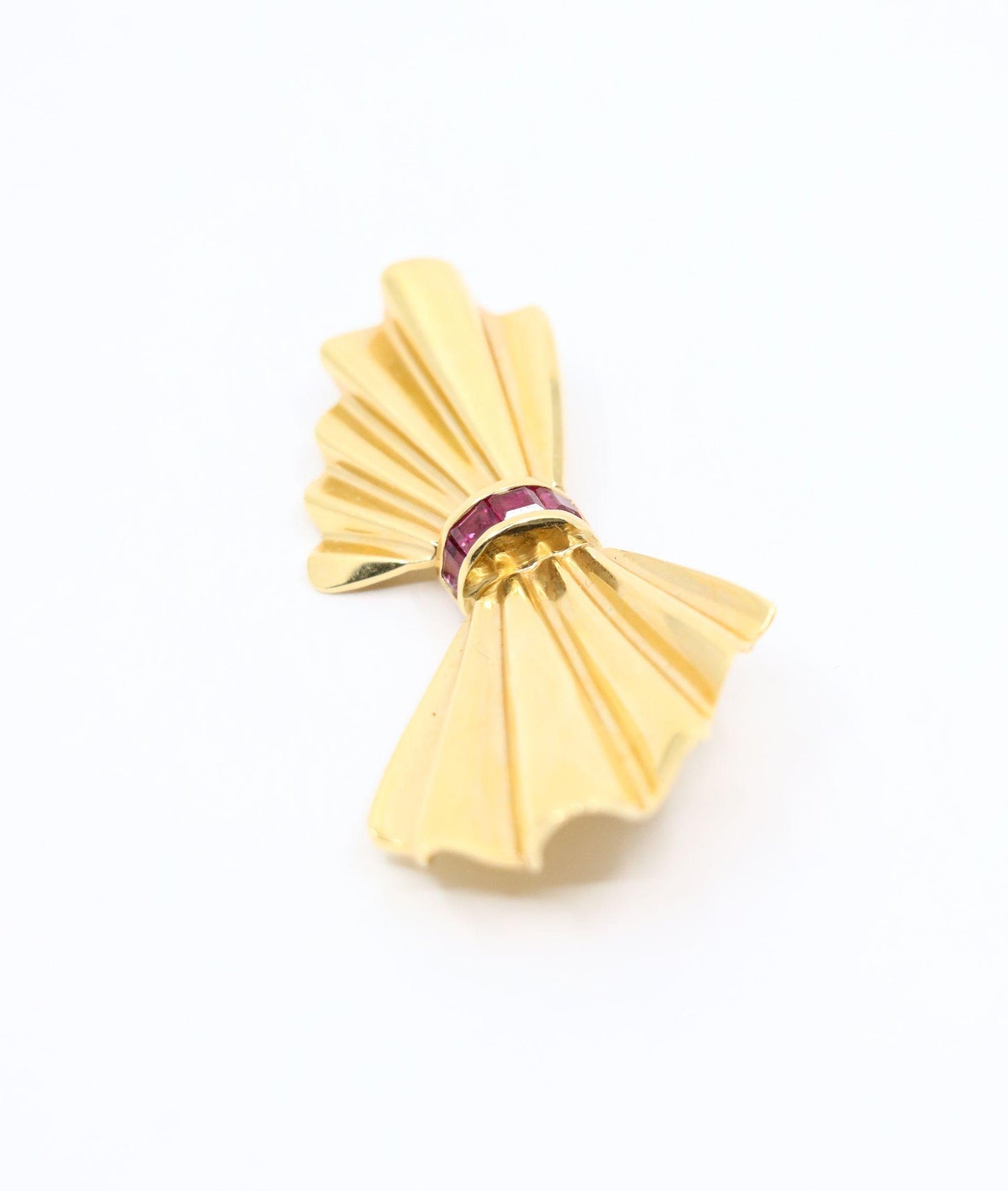 Tiffany & Co. 14K Gold Ruby Bow Clip Earrings & Brooch