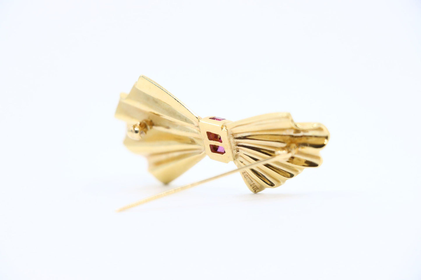 Tiffany & Co. 14K Gold Ruby Bow Clip Earrings & Brooch