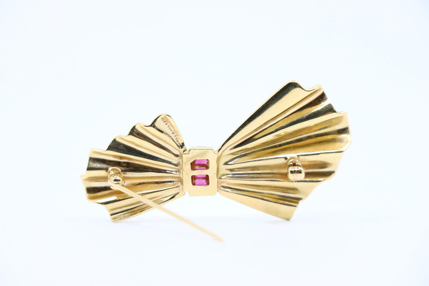 Tiffany & Co. 14K Gold Ruby Bow Clip Earrings & Brooch