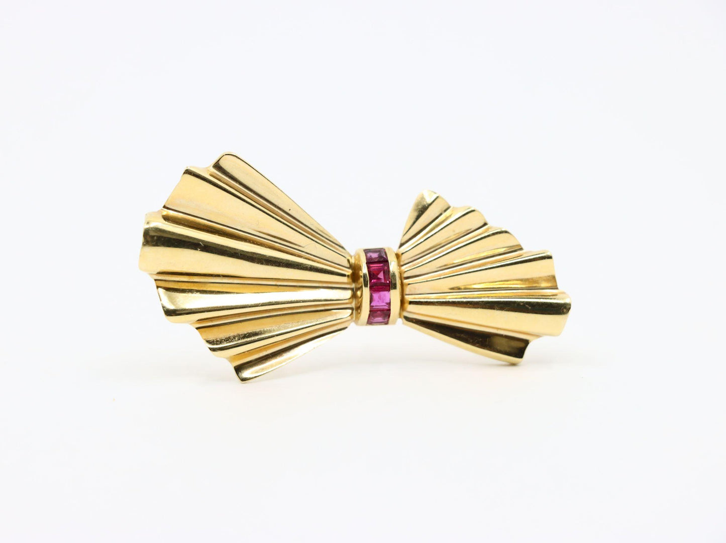 Tiffany & Co. 14K Gold Ruby Bow Clip Earrings & Brooch