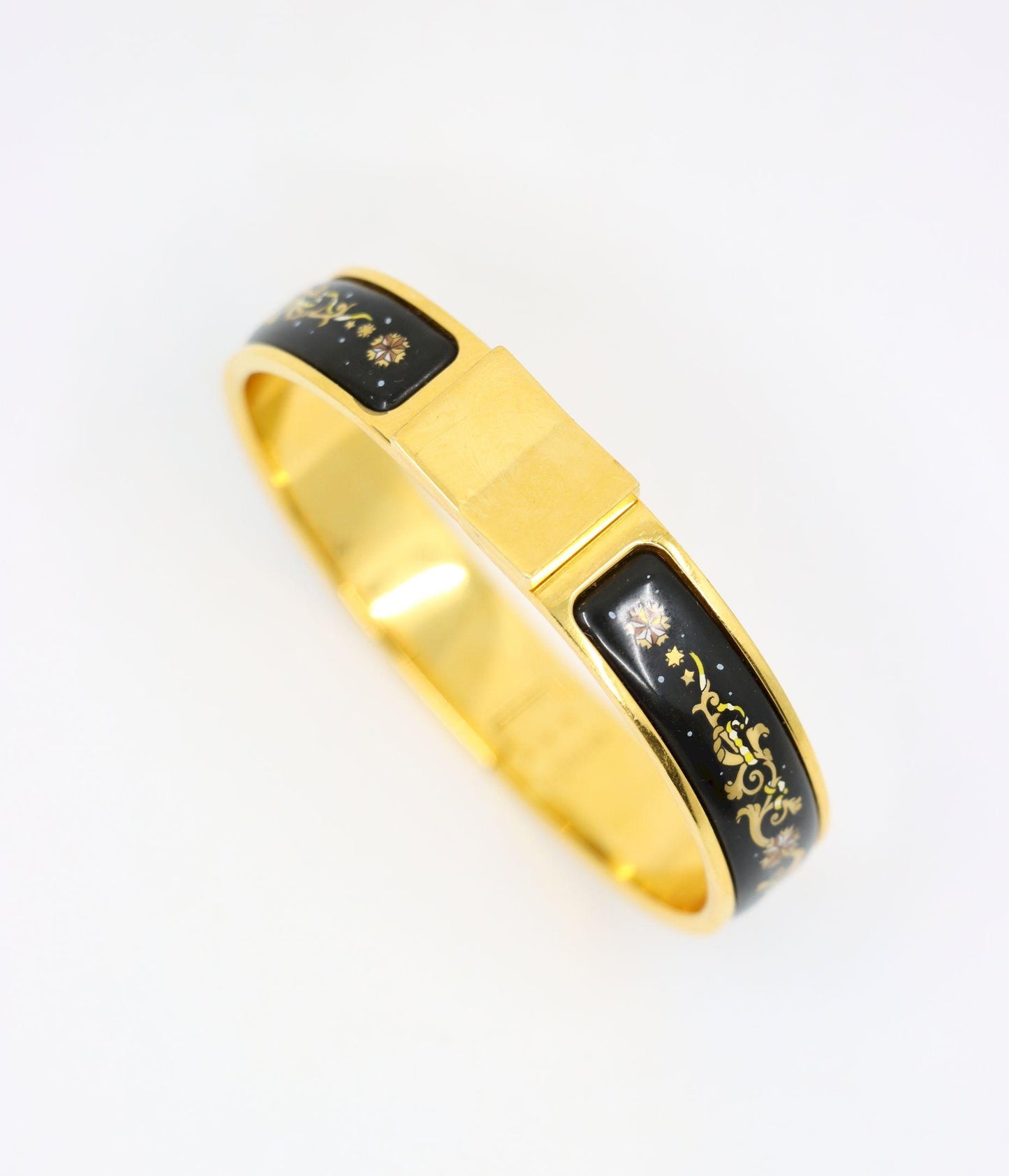 Hermes Gold Tone Pattern Enamel Bracelet