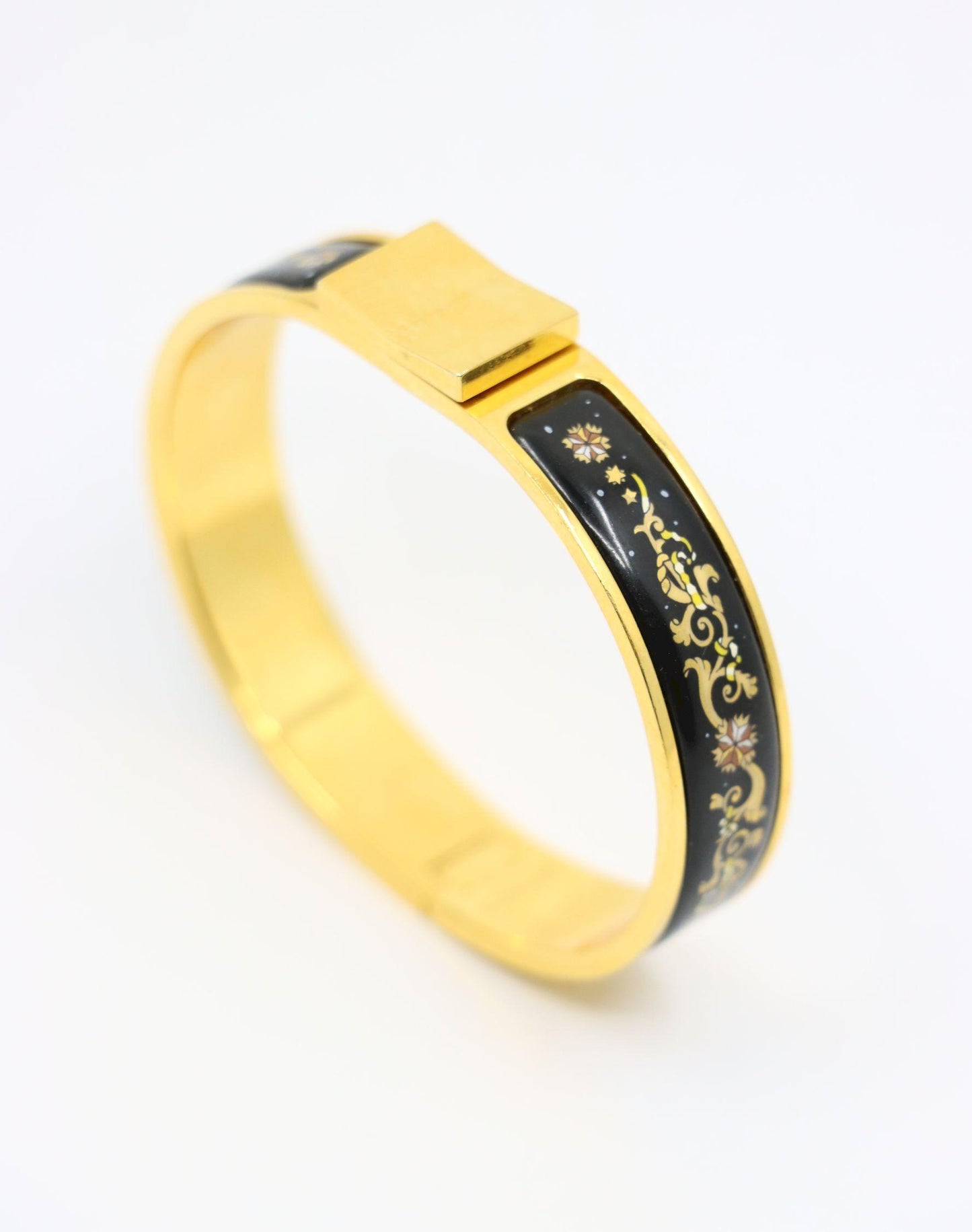Hermes Gold Tone Pattern Enamel Bracelet