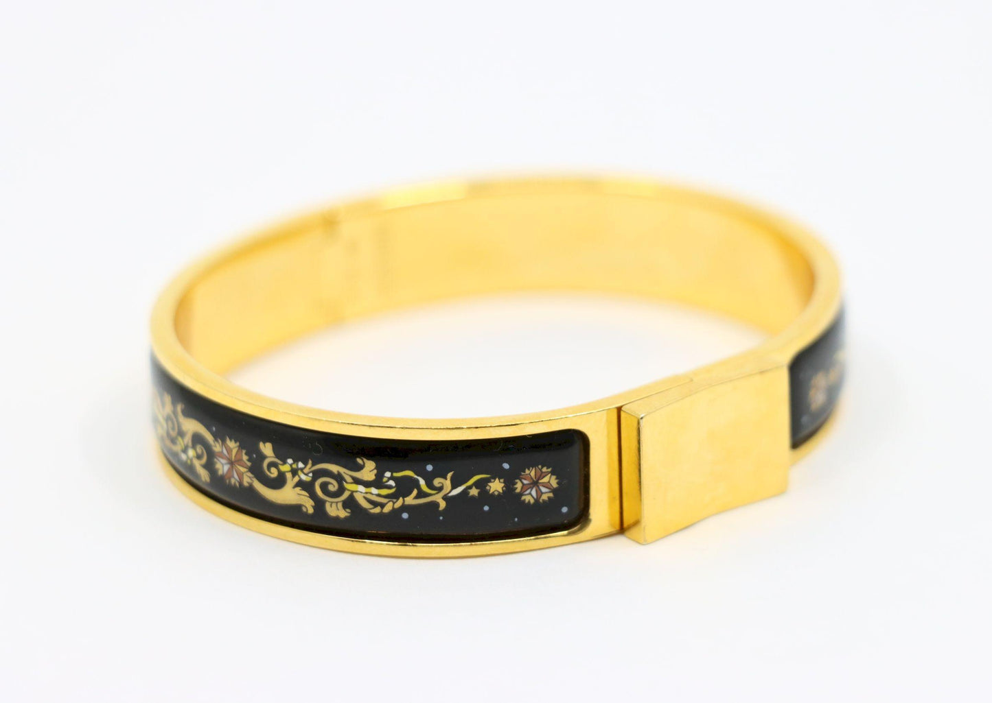 Hermes Gold Tone Pattern Enamel Bracelet
