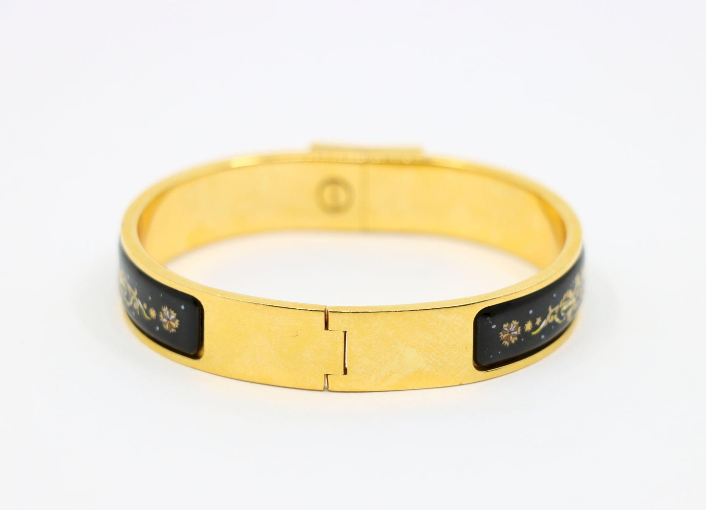 Hermes Gold Tone Pattern Enamel Bracelet