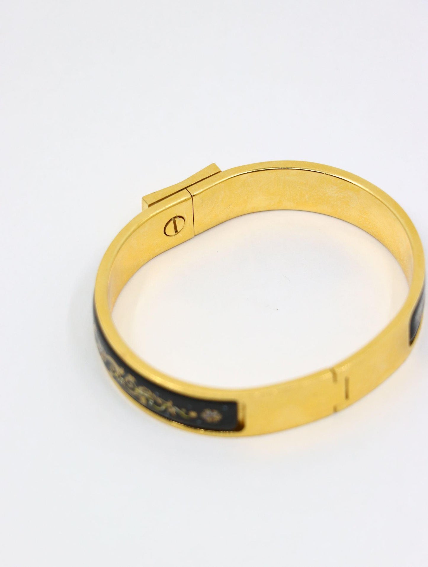 Hermes Gold Tone Pattern Enamel Bracelet