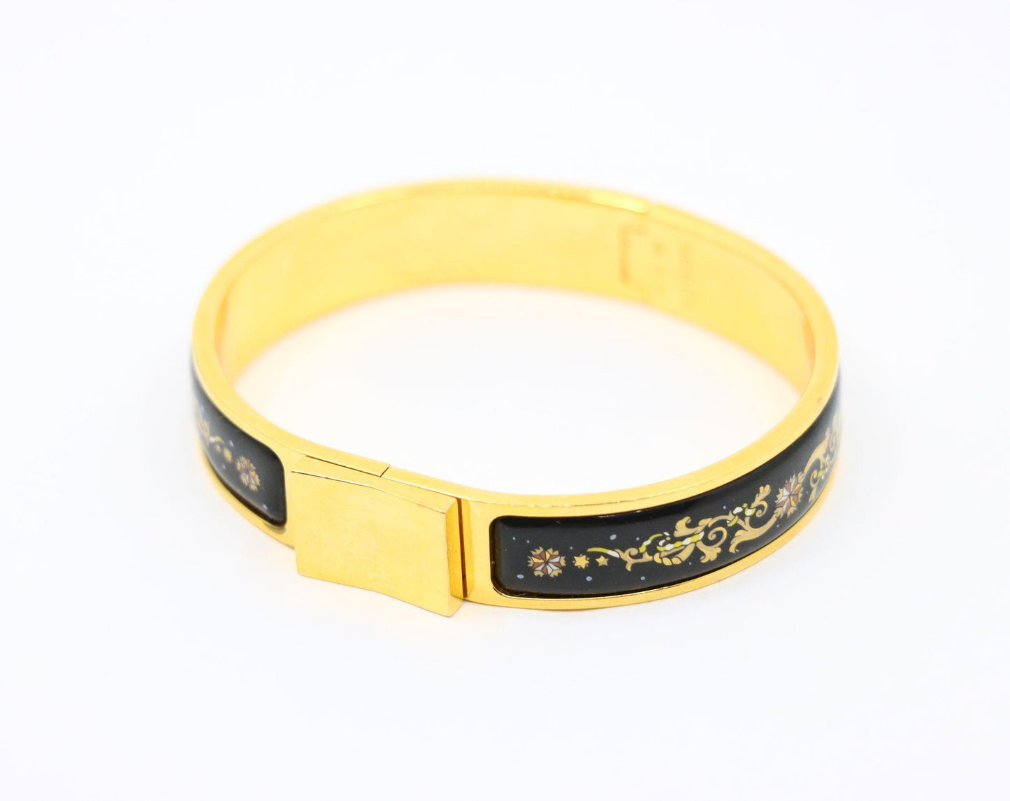 Hermes Gold Tone Pattern Enamel Bracelet
