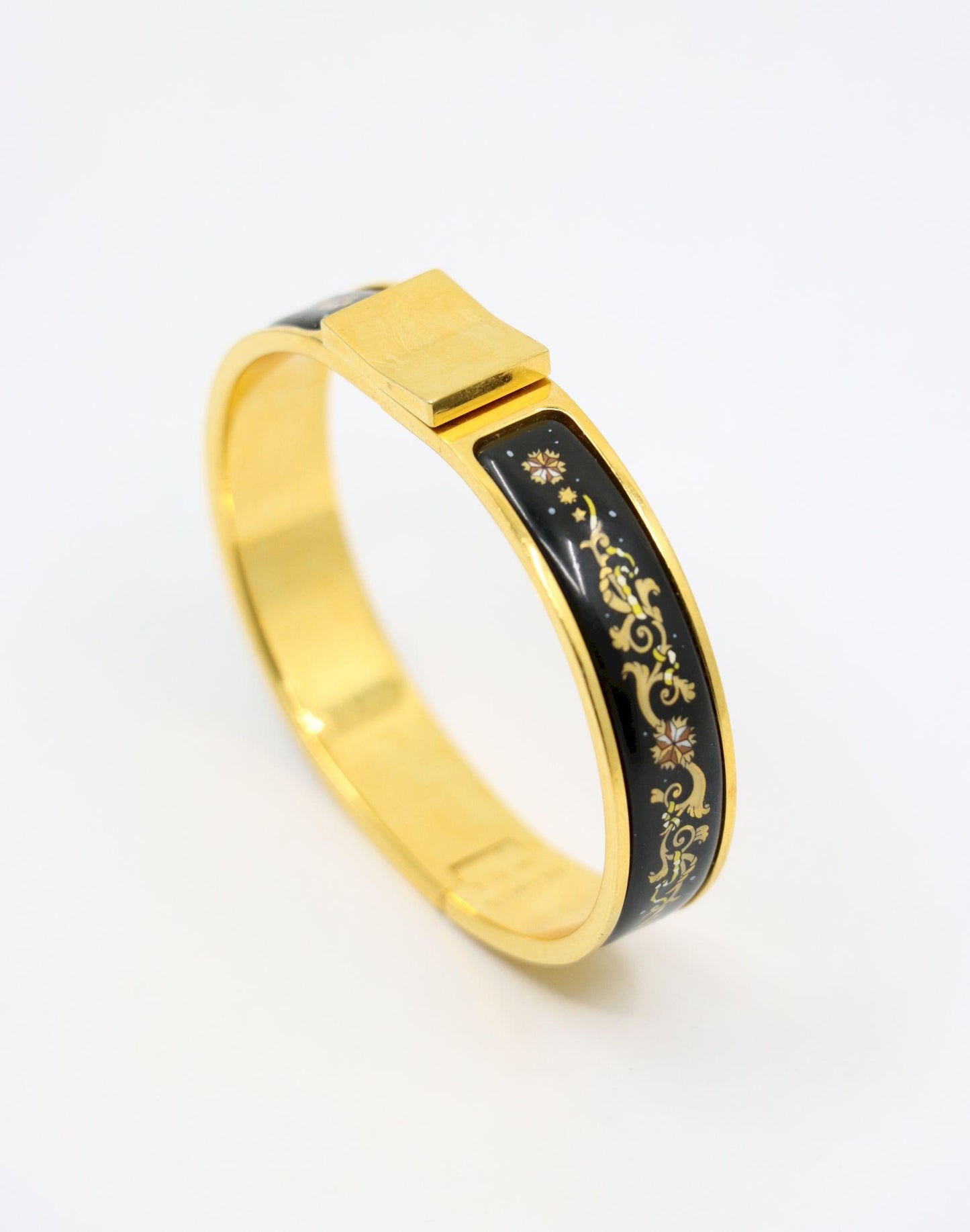 Hermes Gold Tone Pattern Enamel Bracelet