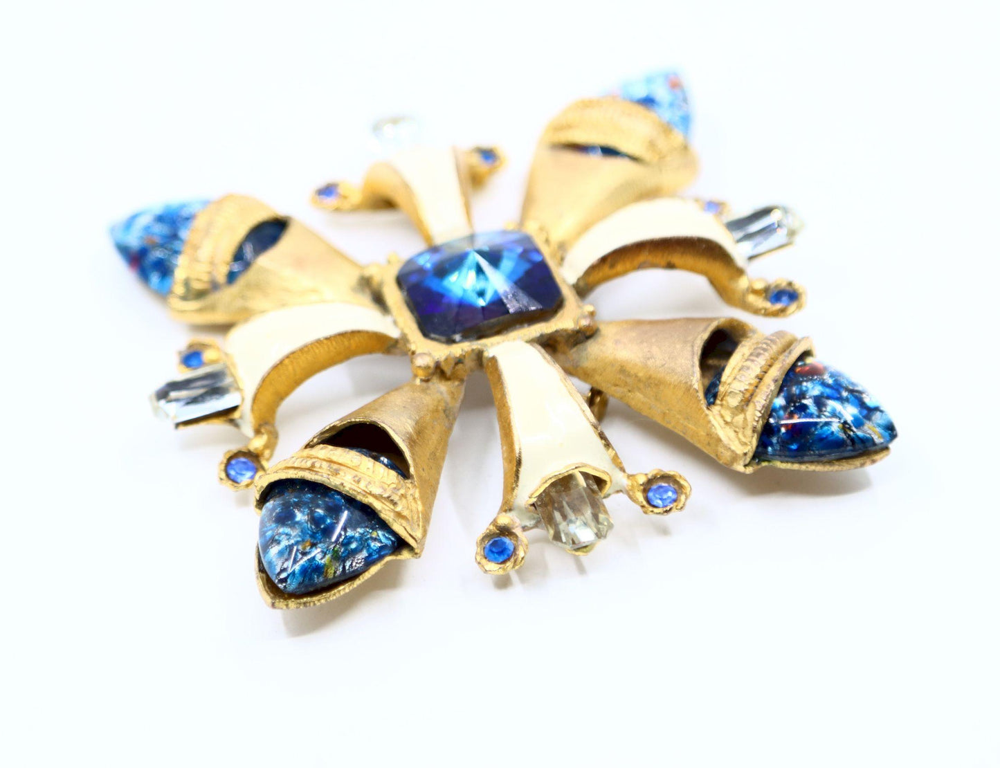 Vintage Scherrer Paris Gold Tone Enamel Crystal Brooch