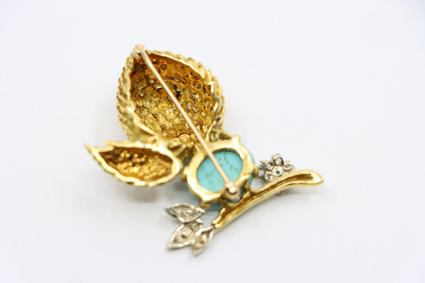 18K Gold Turquoise Diamond Robin Brooch Pin
