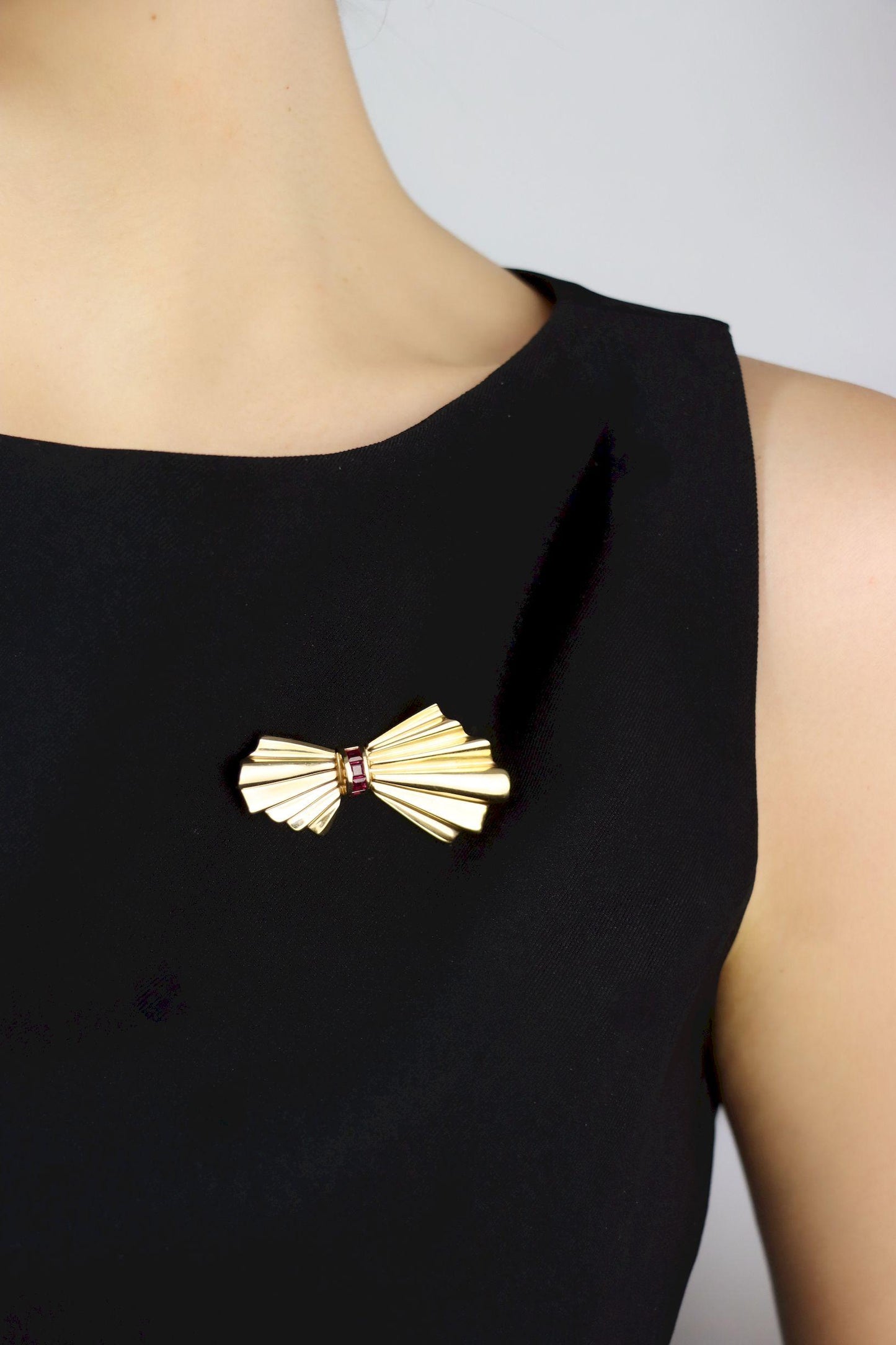 Tiffany & Co. 14K Gold Ruby Bow Clip Earrings & Brooch