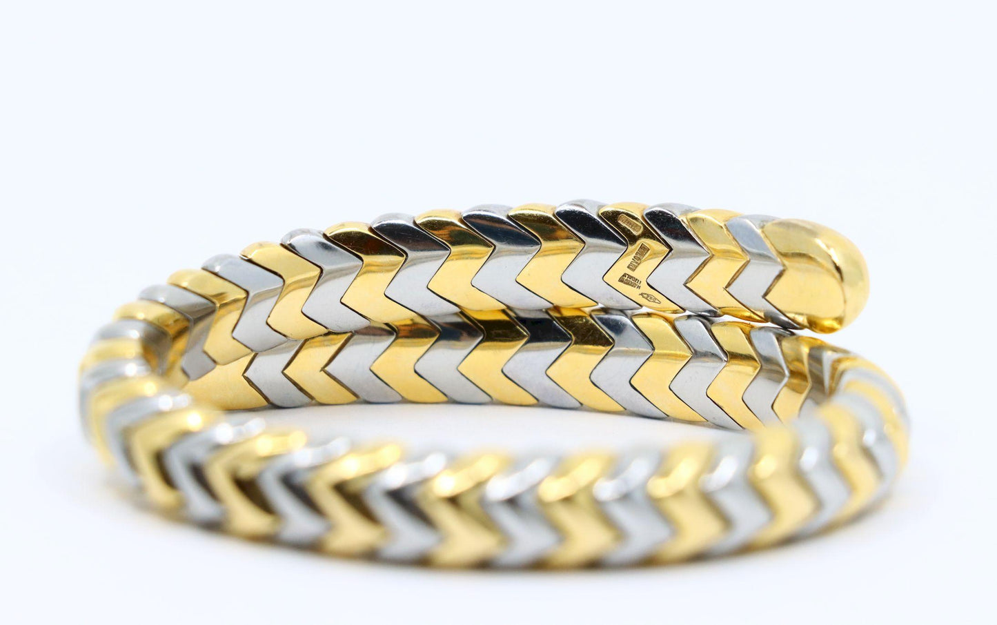 Vintage Bulgari Serpenti 18K Yellow & White Gold Spiga Bracelet