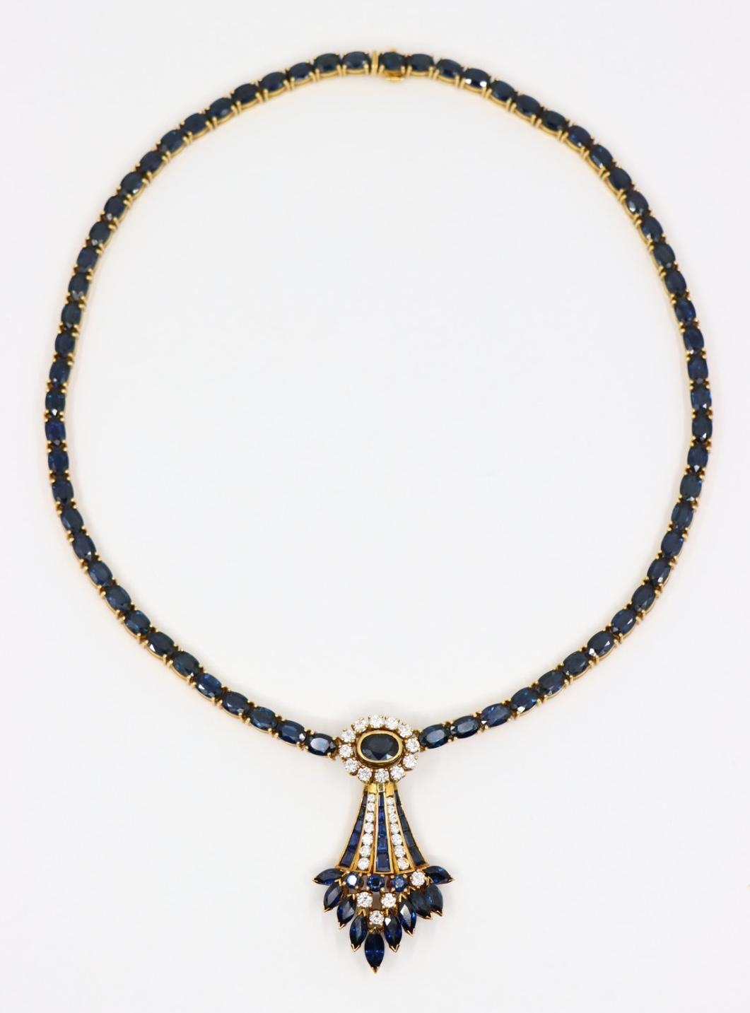 18K Gold Sapphire Diamonds Necklace