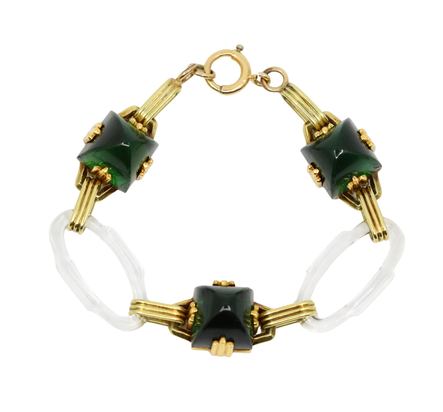Vintage 14K Gold Rock Crystal Link Bracelet