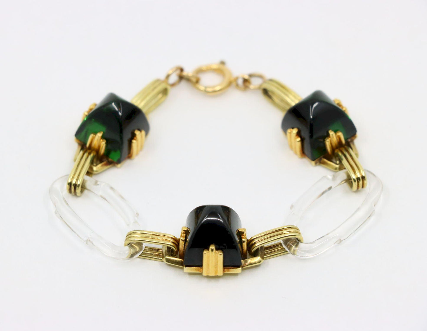 Vintage 14K Gold Rock Crystal Link Bracelet
