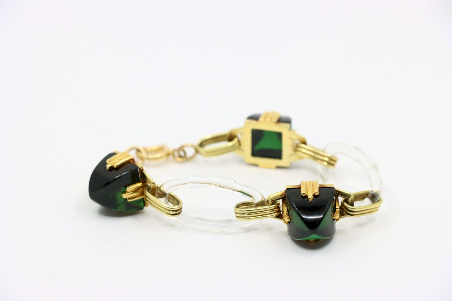 Vintage 14K Gold Rock Crystal Link Bracelet
