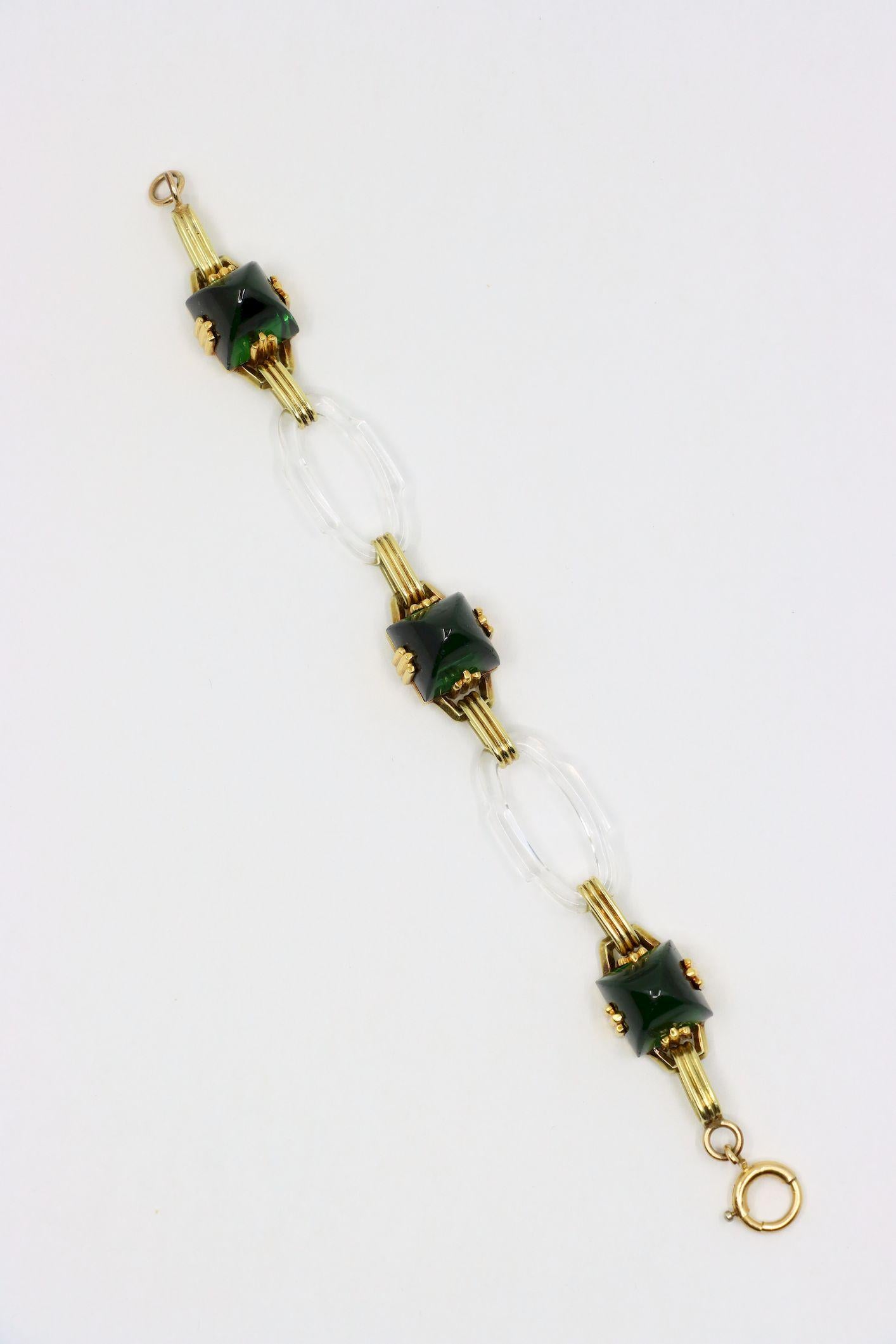 Vintage 14K Gold Rock Crystal Link Bracelet
