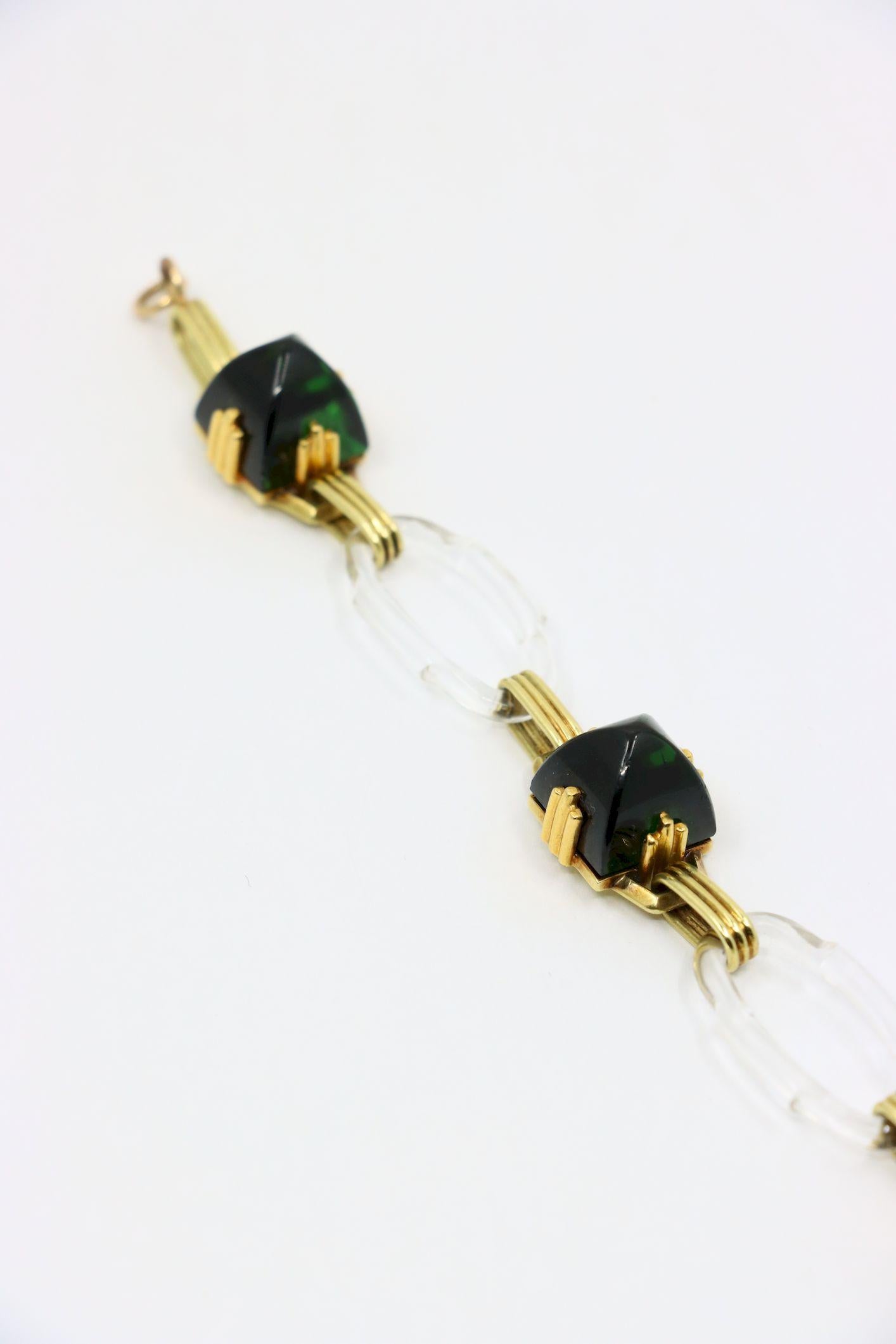 Vintage 14K Gold Rock Crystal Link Bracelet