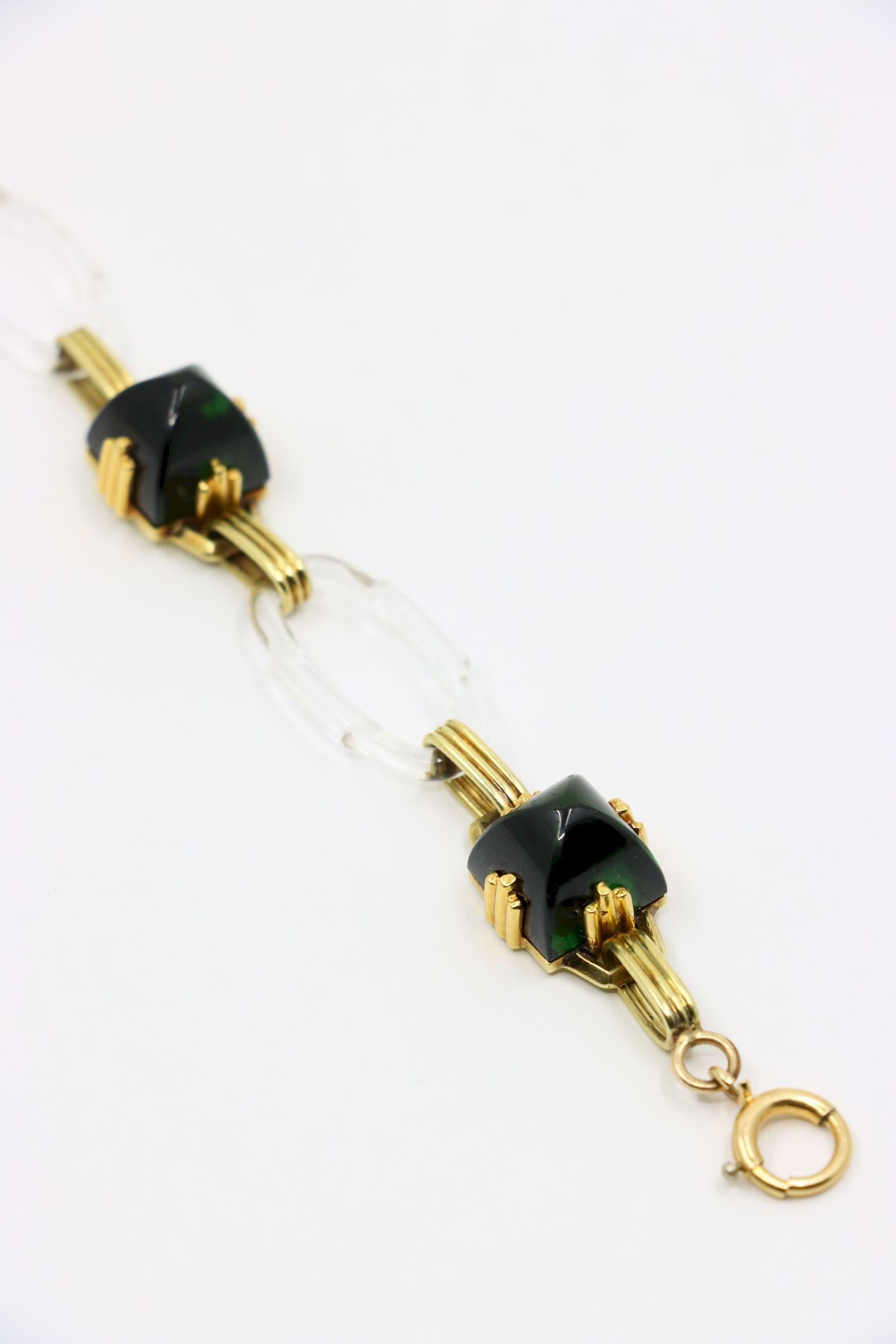 Vintage 14K Gold Rock Crystal Link Bracelet