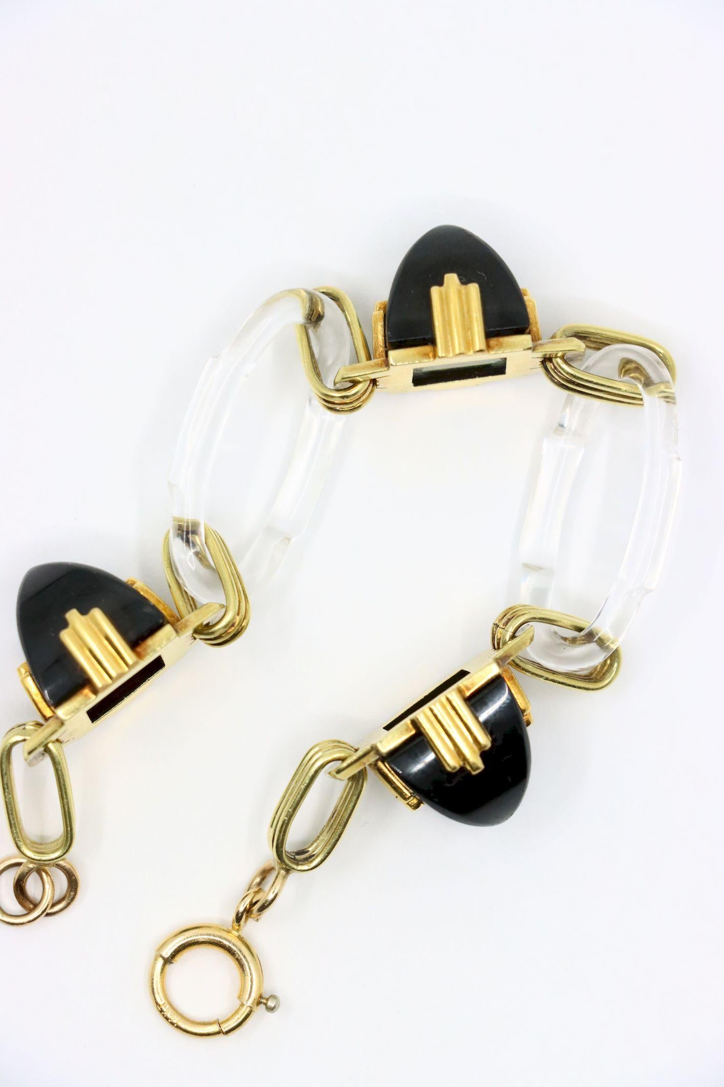 Vintage 14K Gold Rock Crystal Link Bracelet