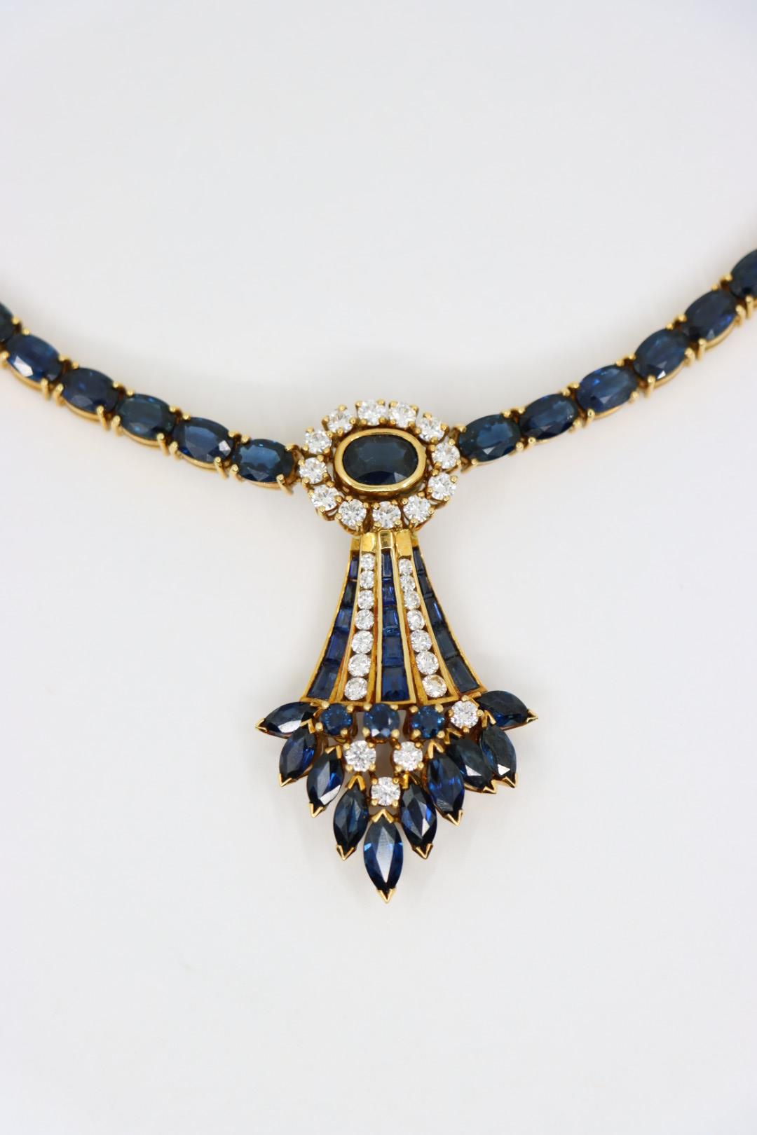 18K Gold Sapphire Diamonds Necklace